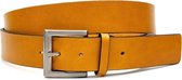 JV Belts Sportieve okergele jeansriem - heren en dames riem - 4 cm breed - Oker geel - Echt Leer - Taille: 90cm - Totale lengte riem: 105cm