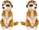 Set van 2x stuks pluche bruine stokstaartjes knuffel 20 cm - Stokstaartjes wilde dieren knuffels - Speelgoed voor kinderen