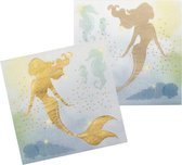 36x Zeemeermin/mermaid/oceaan themafeest servetten goud 33 x 33 cm - Kinder feestartikelen/versiering voor op tafel