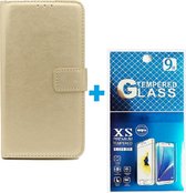 Portemonnee Book Case Hoesje + 2x Screenprotector Glas Geschikt voor: Motorola Moto E6 Plus -  Goud