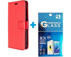 Portemonnee Book Case Hoesje + 2x Screenprotector Glas Geschikt voor: Huawei P Smart Z / Honor 9X -  rood