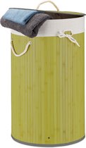 Relaxdays wasmand bamboe - wasbox met deksel - 70 liter - rond - 65 x 41 cm - groen