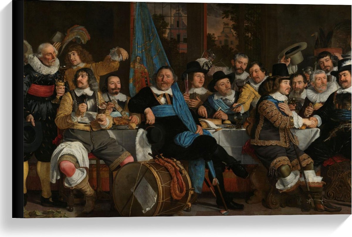 KuijsFotoprint Canvas - Oude Meesters - Maaltijd, Vrede van Munster, Bartholomeus v der Helst - 60x40cm Foto op Canvas Schilderij (Wanddecoratie op Canvas) Rood