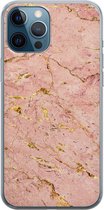 iPhone 12 Pro hoesje siliconen - Marmer roze goud - Soft Case Telefoonhoesje - Marmer - Transparant, Roze