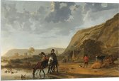 Forex - Oude Meesters - Rivierlandschap met ruiters, Aelbert Cuyp, 1653 - 1657 - 120x80cm Foto op Forex