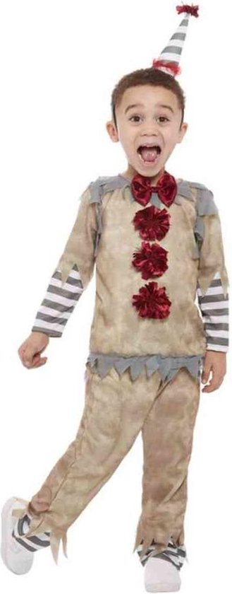 Smiffy's - Clown & Nar Kostuum - Ouderwetse Clown Kind Kostuum - Bruin, Grijs - Maat 116 - Halloween - Verkleedkleding
