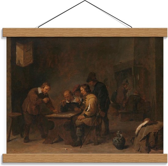 Schoolplaat – Oude Meesters - De dobbelaars, David Teniers (II), ca. 1640 - 40x30cm Foto op Textielposter (Wanddecoratie op Schoolplaat)