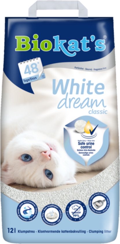 Biokat's White Dream Classic - 12 L - Kattenbakvulling - Klontvormende - Zonder geur - Witte korrel - Eenvoudige urine controle