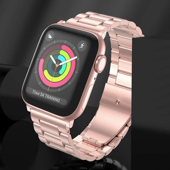 Luxe Metalen Armband Geschikt Voor Apple Watch Series 1/2/3/4/5/6/SE 38/40 mm Horloge Bandje - Geschikt Voor iWatch Schakel Polsband Strap RVS - Met Horlogeband Inkorter - One-Size - Rosegoud Kleurig - AA Commerce