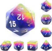 Polyset Dice | Dobbelstenen - Set Van 7 Stuks - Blauw Roze Geel Transparant Zilver | Voor D&D en Andere Rollenspellen | Plastic Dobbelstenen Set voor Dungeons and Dragons | Polyhed