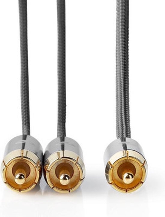 Nedis Subwoofer-Kabel - RCA Male - 2x RCA Male - Verguld - 3.00 m - Rond - 4.5 mm - Grijs / Gun Metal Grijs - Cover Window Box