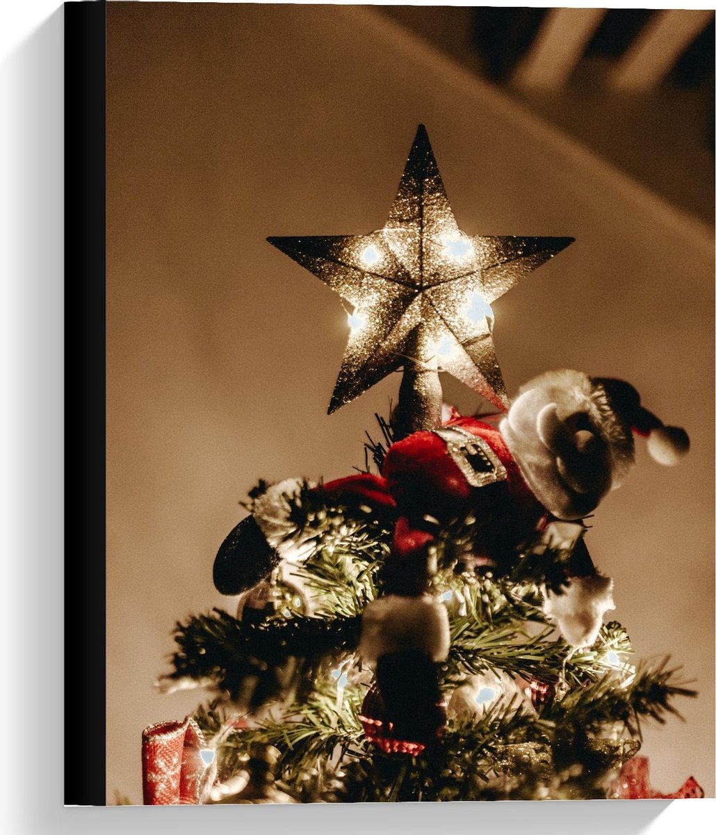 Canvas - Kerstman op Kerstboom - 30x40cm Foto op Canvas Schilderij (Wanddecoratie op Canvas)