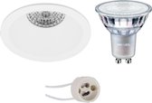 LED Spot Set - Pragmi Pollon Pro - GU10 Fitting - Inbouw Rond - Mat Wit - Verdiept - Ø82mm - Philips - MASTER 927 36D VLE - 3.7W - Warm Wit 2200K-2700K - DimTone Dimbaar