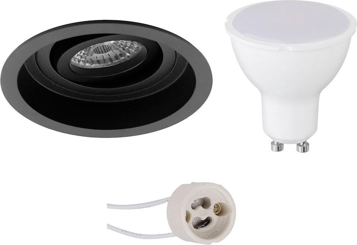 GU10 Inbouwspot Set - Mat Zwart - Inbouw Rond - Verdiept - Kantelbaar - Pragmi Domy Pro - 4W - Warm Wit 3000K - Ø105mm