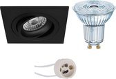 LED Spot Set - OSRAM Parathom PAR16 930 36D - Pragmi Borny Pro - GU10 Fitting - Dimbaar - Inbouw Vierkant - Mat Zwart - 3.7W - Warm Wit 3000K - Kantelbaar - 92mm - BSE