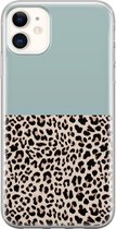 iPhone 11 hoesje siliconen - Luipaard mint - Soft Case Telefoonhoesje - Luipaardprint - Transparant, Blauw