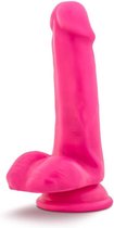 Blush - Neon dildo met scrotum 15 cm dual density - Roze