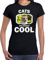 Dieren katten t-shirt zwart dames - cats are serious cool shirt - cadeau t-shirt gekke poes/ katten liefhebber S