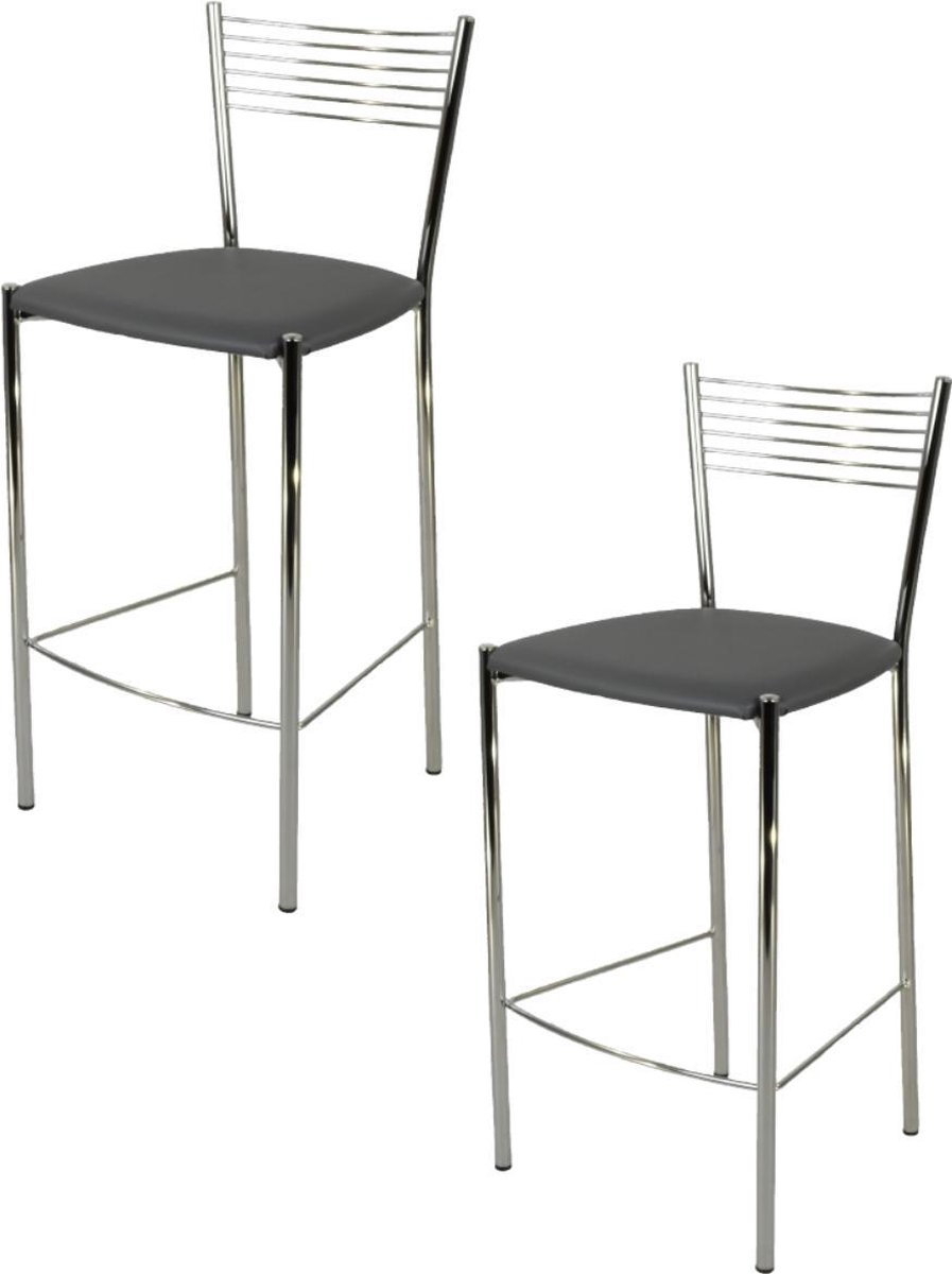 Tommychairs Elegance - Eetkamerstoelen - Set van 2 - Chroom & Donker Grijs - Kunstleer