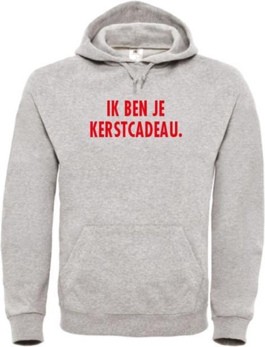 Foute kersttrui hoodie grijs L - Ik ben je kerstcadeau - rood glitter - soBAD. | Kersttrui soBAD. | kerstsweaters volwassenen | kerst hoodie volwassenen | Kerst outfit | Foute kerst truien