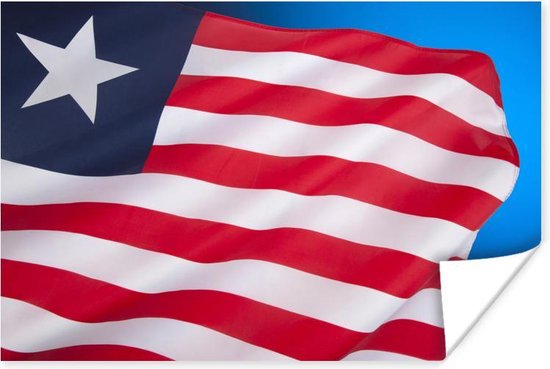 Poster Vlag van Liberia op een blauw met zwarte achtergrond – 180×120 cm XXL