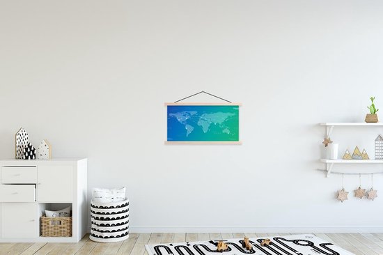 Wereldkaart met reisbestemmingen textielposter latten blank 60x30 cm - Foto print op schoolplaat (wanddecoratie woonkamer/slaapkamer)