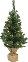 Volle kleine/mini kerstbomen groen in jute zak met verlichting 90 cm - Kunst kerstbomen / kunstbomen