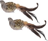 2x Gouden decoratie vogeltjes/vogels op clip 25 cm - Woondecoratie/hobby/kerstboomversiering vogeltjes