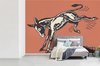 Behang - Fotobehang - een schoppende ezel in pop art weergegeven - Breedte 385 cm x hoogte 280 cm