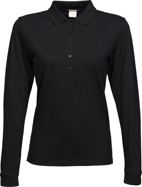 Tee Jays Dames/dames Luxe Stretch Poloshirt met lange mouwen (Zwart)