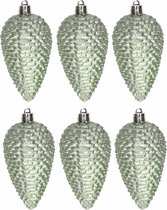 6x Kerst groene glitter dennenappels kerstballen 8 cm Onbreekbare plastic kersthangers- Kerstboomversiering kerst groen