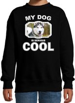 Husky honden trui / sweater my dog is serious cool zwart - kinderen - Siberische huskys liefhebber cadeau sweaters 9-11 jaar (134/146)