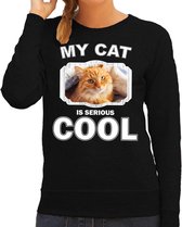 Rode kat katten trui / sweater my cat is serious cool zwart - dames - katten / poezen liefhebber cadeau sweaters L