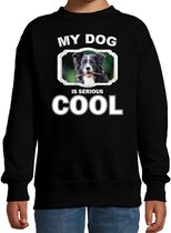Border collie honden trui / sweater my dog is serious cool zwart - kinderen - Border collies liefhebber cadeau sweaters 3-4 jaar (98/104)