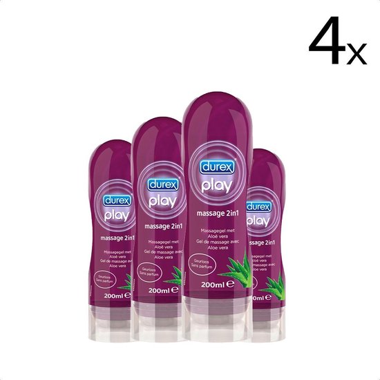 Durex Massage Olie en Glijmiddel 2in1 Aloë Vera 200ml x4
