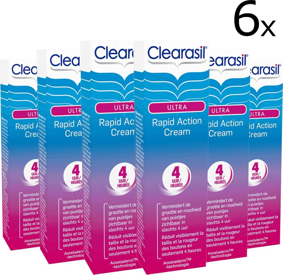 Clearasil Ultra Rapid Action Cream - 6 x 15 ml - Behandelingscreme - Voordeelverpakking