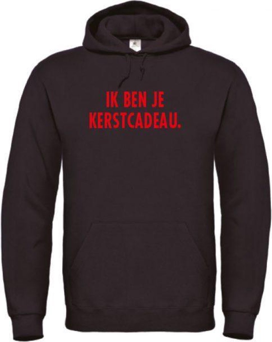 Foute kersttrui hoodie zwart XXL - Ik ben je kerstcadeau - rood glitter - soBAD. | Kersttrui soBAD. | kerstsweaters volwassenen | kerst hoodie volwassenen | Kerst outfit | Foute kerst truien