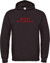 Kerst hoodie zwart M - Merry Kissmyass - Rood glitter - soBAD. | Kersttrui soBAD. | kerstsweaters volwassenen | kerst hoodie volwassenen | Kerst outfit | Foute kerst truien
