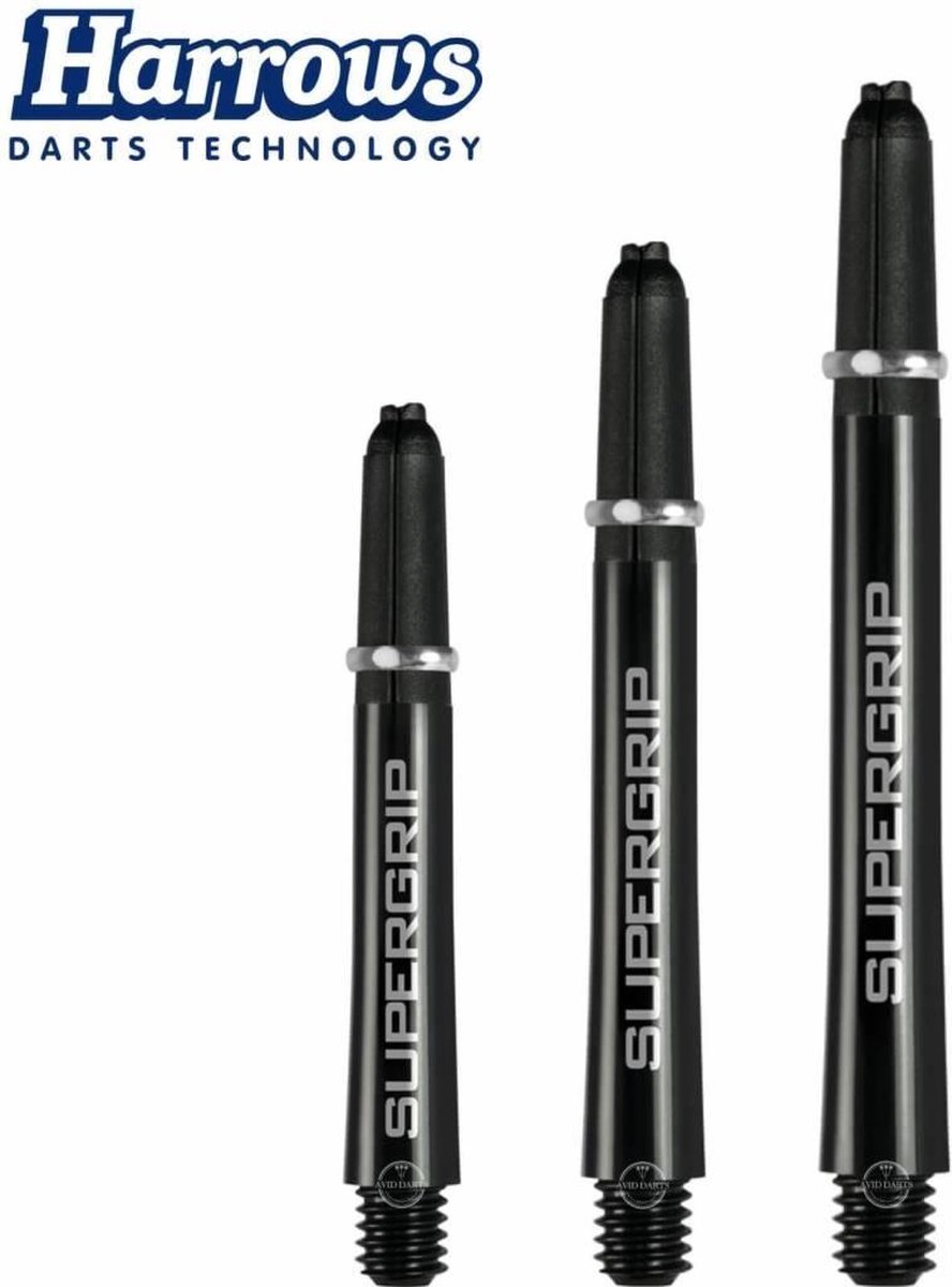 Harrows Supergrip Black and Silver - Dart Shafts Short