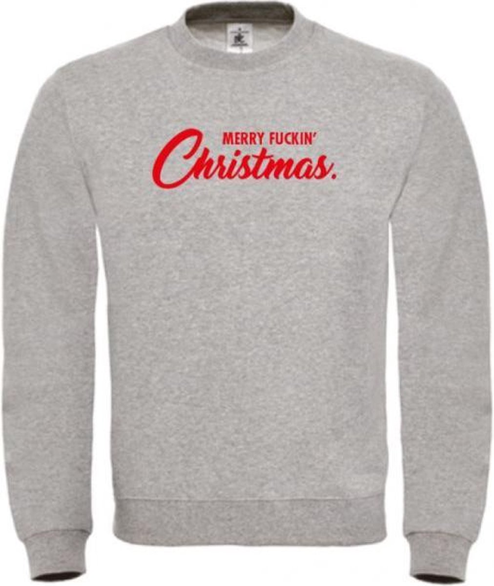 Foute kersttrui grijs S - Merry fuckin' Christmas - rood - soBAD. | Kersttrui soBAD. | kerstsweaters volwassenen | kerst hoodie volwassenen | Kerst outfit | Foute kerst truien