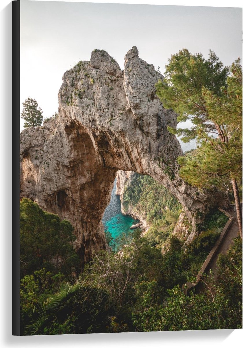 KuijsFotoprint Canvas - Rots boven Rivier - 60x90cm Foto op Canvas Schilderij (Wanddecoratie op Canvas) Blauw