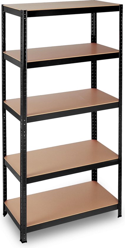 Relaxdays stellingkast zwart - opbergrek 5 etages - rek voor garage -  metaal - MDF | bol.com