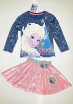 Disney Frozen set - velours rok + longsleeve - roze/blauw - maat 116