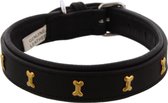Luxe Halsband voor Honden - Botten - Echt Leer / Leder - Maat XXS - 39x2 cm - Zwart