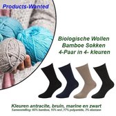 Biologische Wollen Bamboe Sokken 4-Paar in 4-Kleuren-Maat 35-38