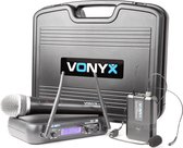 Vonyx WM73C 2-Kanaals UHF Draadloos Microfoonsysteem Combi met Handheld, Bodypack en Display