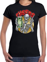 Cheers / Proost skelet Halloween verkleed t-shirt zwart voor dames - horror shirt / kleding / kostuum / Halloween outfit S