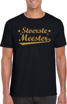Stoerste meester cadeau t-shirt met gouden glitters op zwart voor heren -  Einde schooljaar/ meester cadeau M