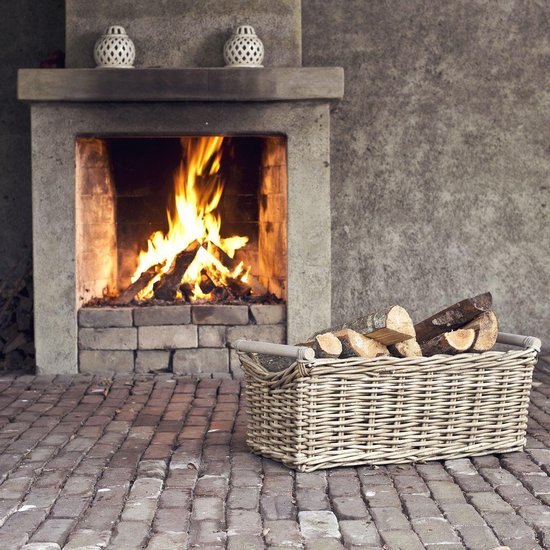 Panier en osier - Panier de cheminée en rotin avec poignées en bois - 65 ×  35 × 27cm -... | bol.com