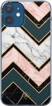 iPhone 12 hoesje siliconen - Marmer triangles | Apple iPhone 12 case | TPU backcover transparant